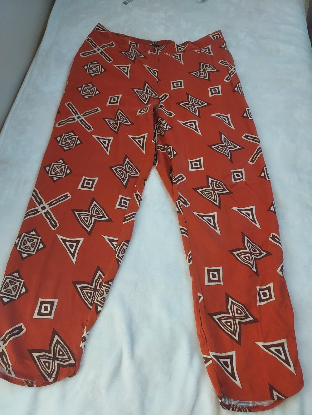 Ashro Rust Orange Geometric Ankle Pants Bogolanfini Inspired Print Travel Boho